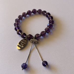 Deep purple glass beads bracelet with family tree charm
